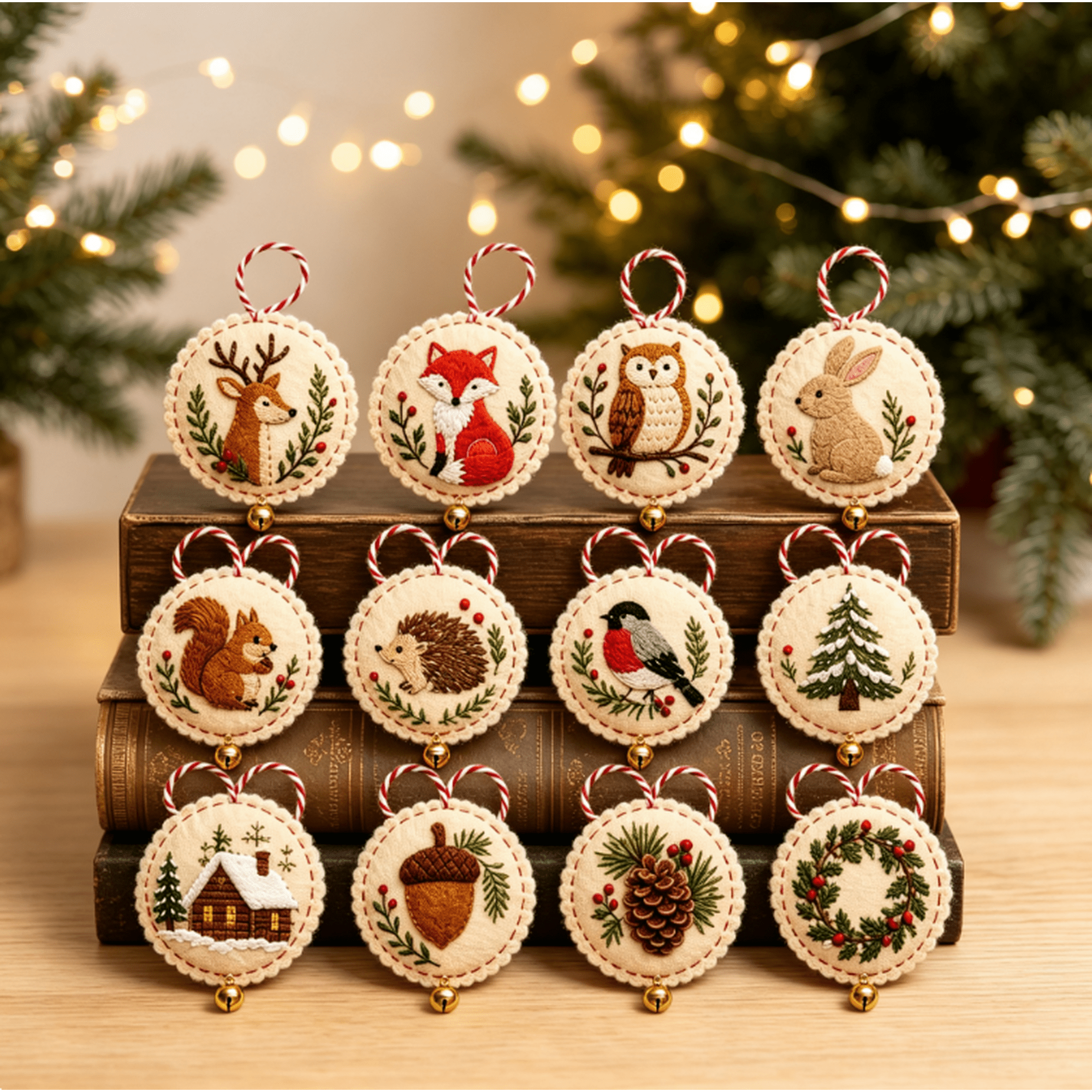 DIY Felt Christmas Ornament Kit 12PCS Hand Embroidery Christmas Ornaments kit Beginner Craft Set for Adults Hanging Set Cross Stitch Pattern Decoration Making Materials C Style