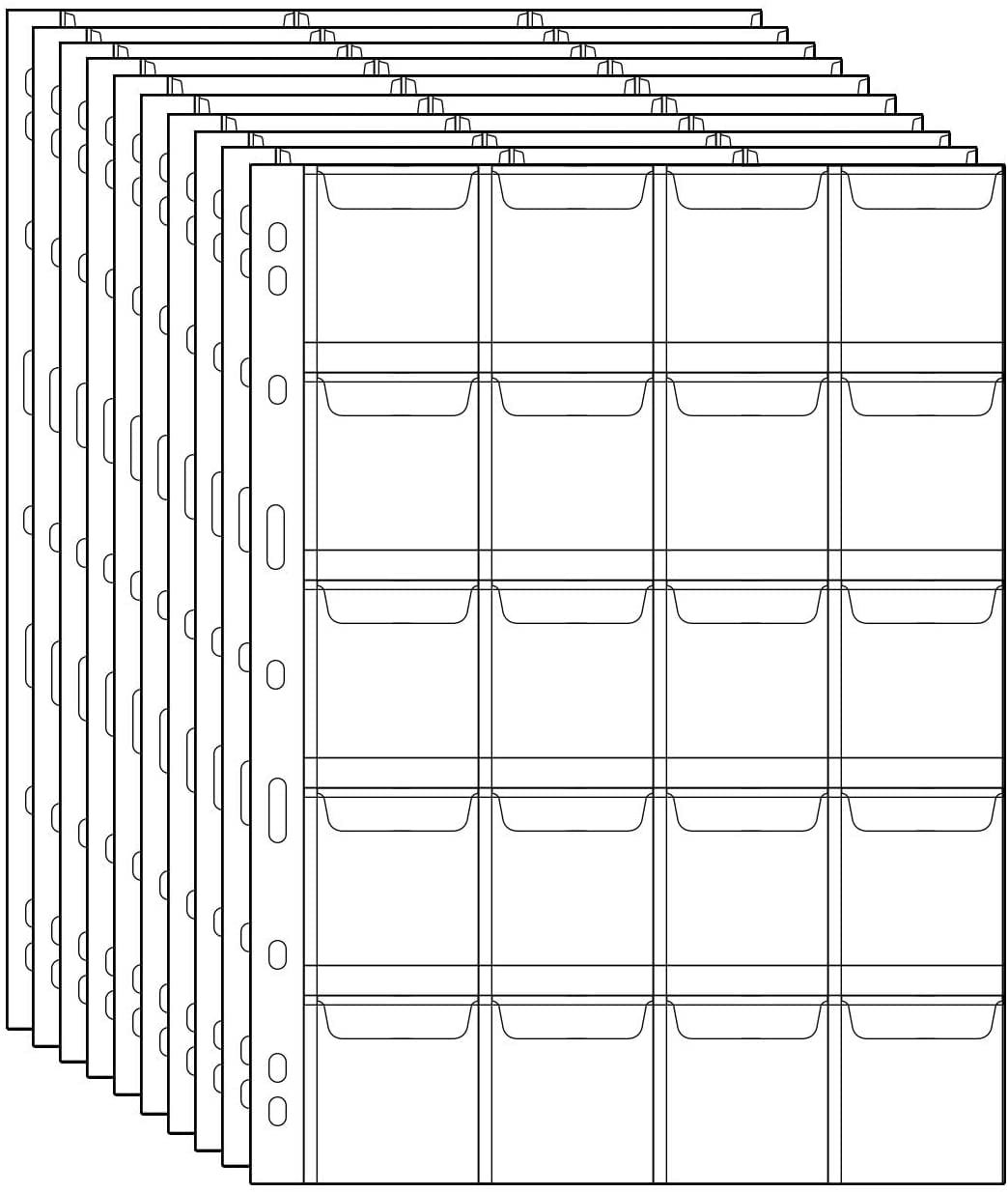 BUZIFU Coin Pocket Pages - 20 Pockets/Sheet Standard 9-Hole Coin Pocket Inserts Collecting Sleeves for Coins 10 Sheets
