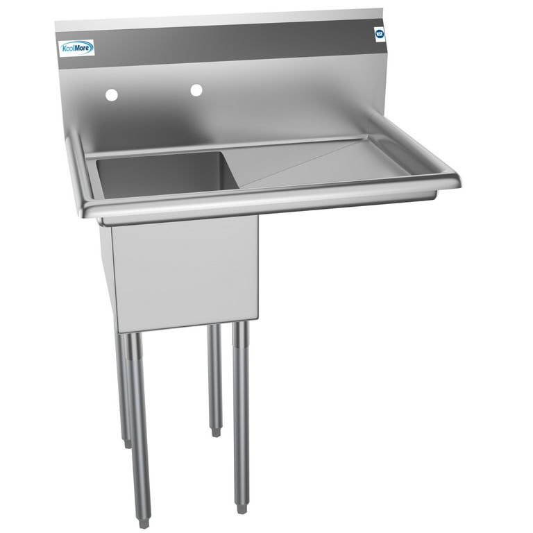 Freestanding Stainless Steel 31 in. 2-Hole Single Bowl Commercial Kitchen Sink Left Drainboard Freestanding Stainless Steel 31 in. 2-Hole Single Bowl Commercial Kitchen Sink Left Drainboard