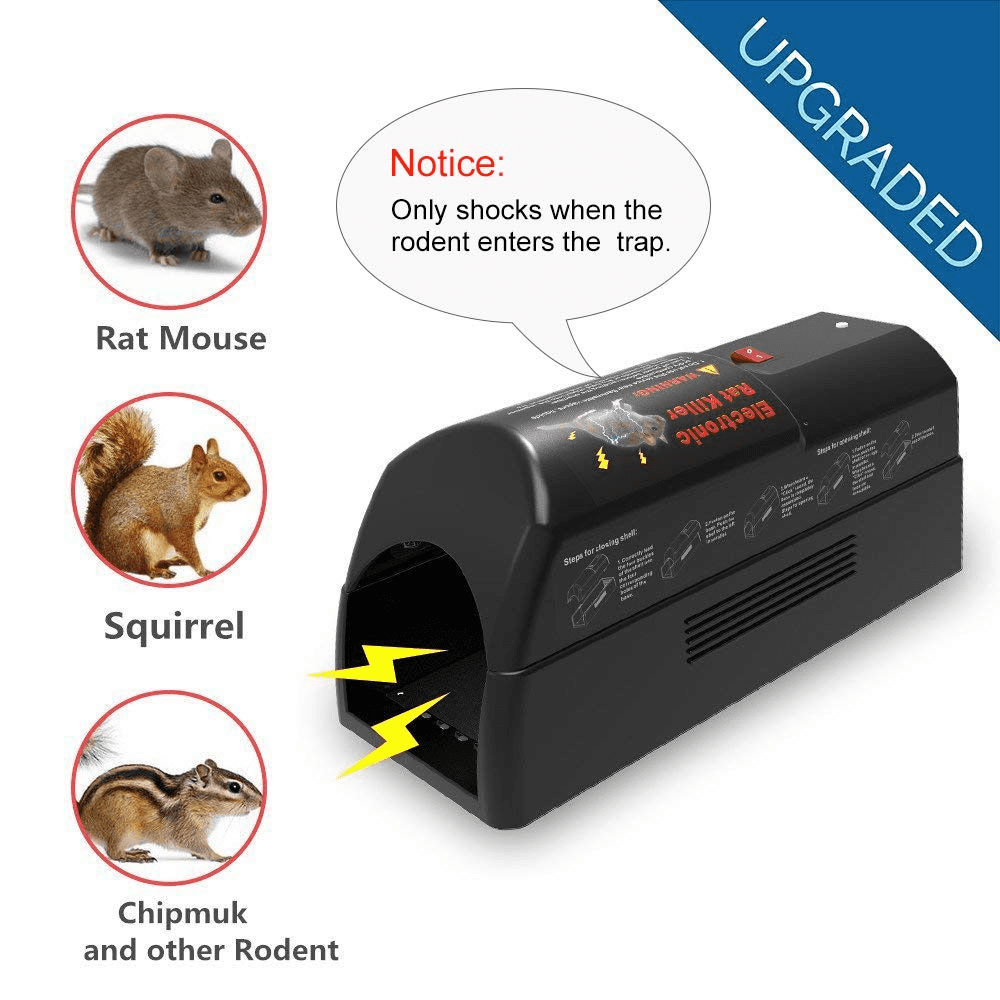 Electric Rat Trap with 2000V Humane Shock Chamber Mouse Killer Zapper for  Homes Outdoor Indoor, Mice Chipmunks Squirrels 