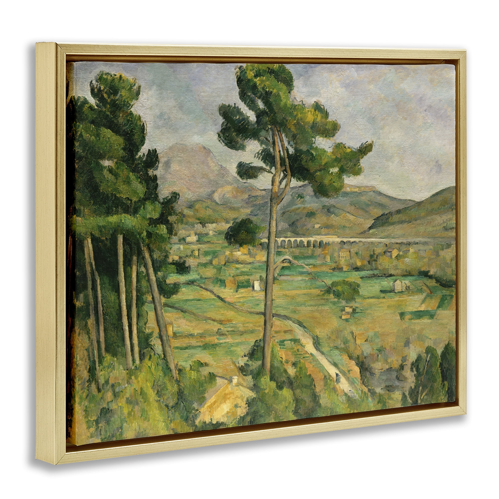 Stupell Industries Classic Cezanne Mont Sainte-Victoire Landscape & Nature Painting Gold Floater Framed Canvas Art Print Wall Art, 31 x 25