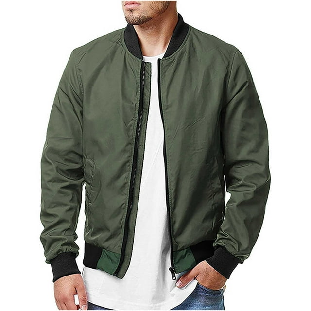 Veste Décontractée à Fermeture Éclair pour Hommes avec Col Montant et Manches Longues