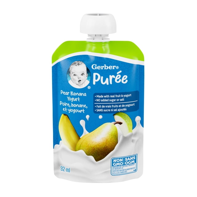 GERBER Pear Banana Yogurt Purée, Real Fruit & Yogurt, For Babies, 92mL Pouch