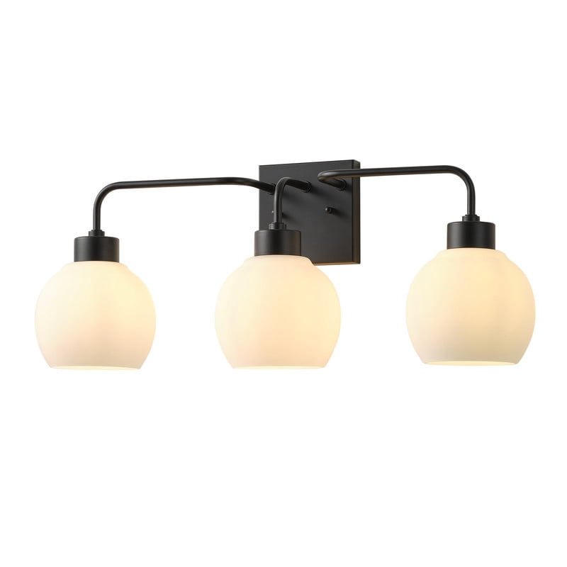 3-Light Black Vanity Light with Frosted Glass Shades, Stylish Bathroom Wall Sconce for Over Mirror, Bedroom (24.6 IN)