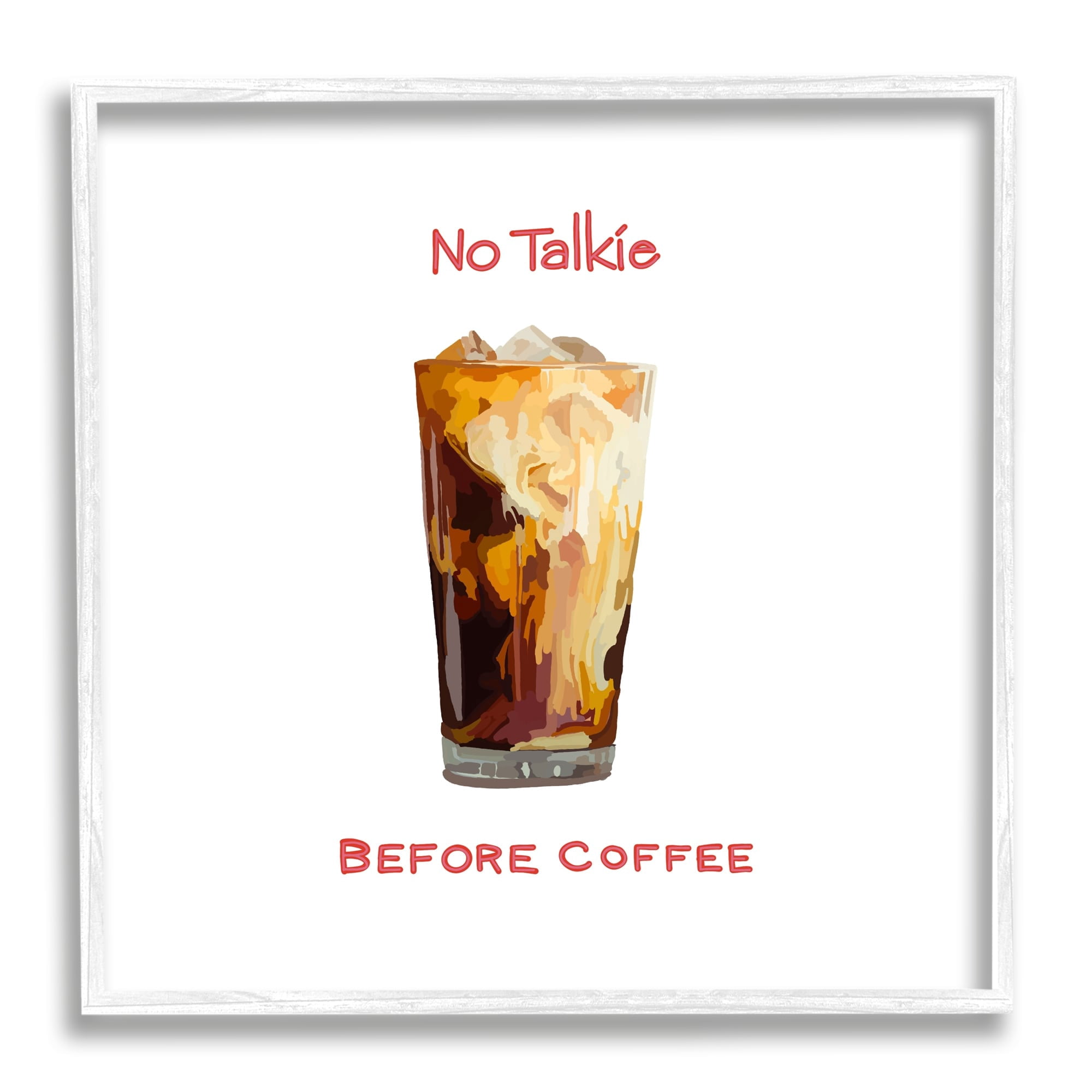 Stupell Industries No Talkie Before Coffee Casual Kitchen Milk Swirls Graphic Art White Framed Art Print Wall Art, Design by Amelia Noyes
