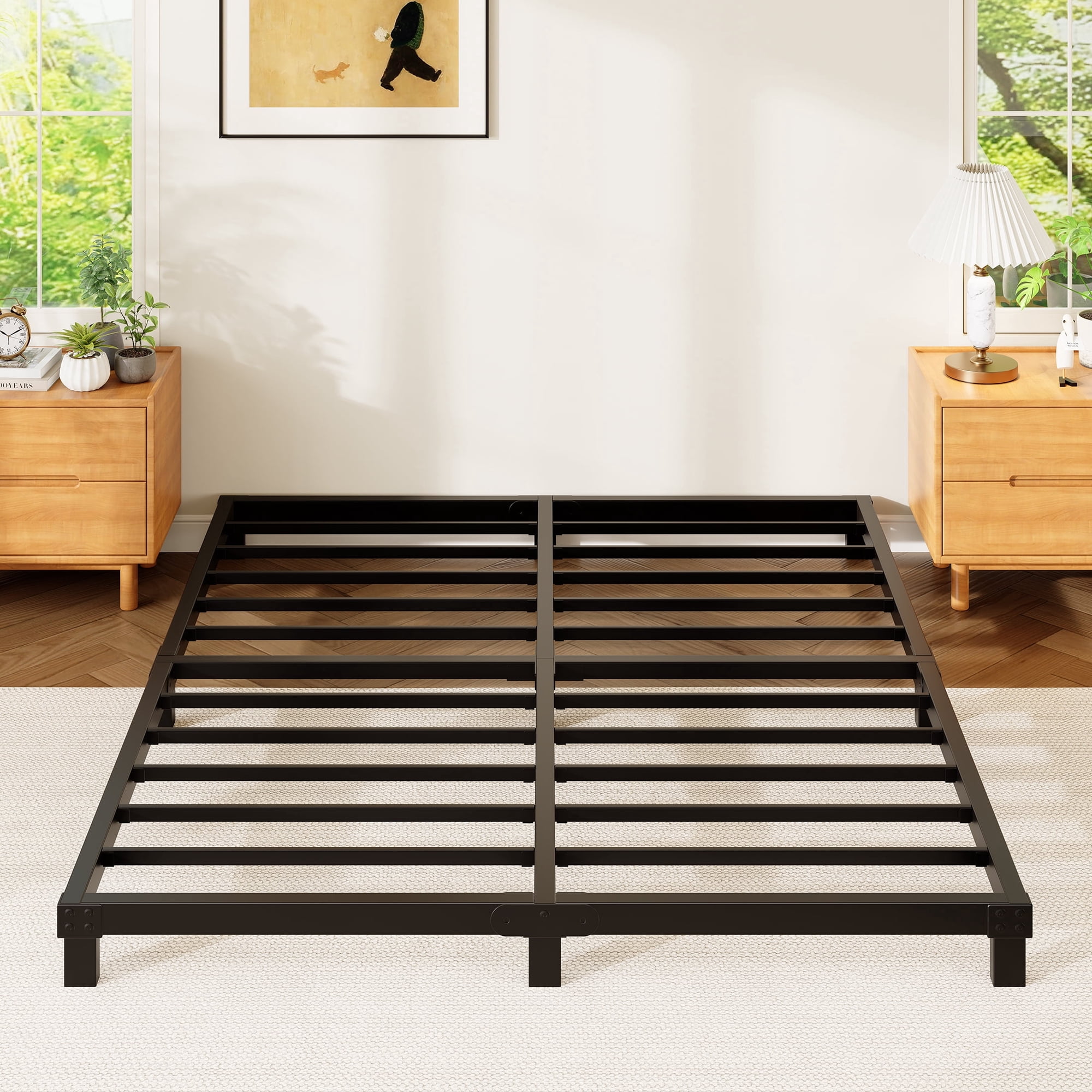 4 inch Low Profile Queen Size Metal Bed Frame, Heavy Duty Platform Bed Frame, No Box Spring Needed, Easy Assembly, Noise Free