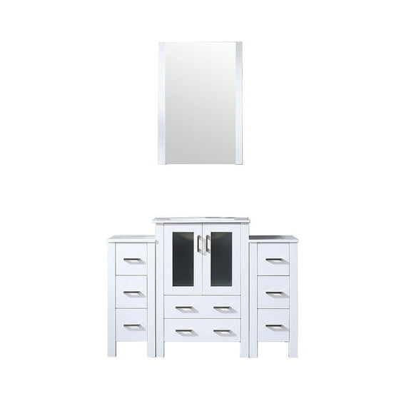Harborfront 48 in W x 18.25 in D White Single Bath Vanity with Side Cabinets, White Ceramic Top and 22 in Mirror