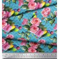 thumbnail image 2 of Soimoi Tissu en Coton Canard Imprimé Oiseau, Feuilles & Roses 1 Yard 42 Pouces de Large, 2 of 3