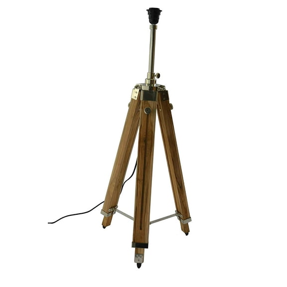Indian Lights Tripod Floor Lamp Antique Look Teak Wood Chrome Finish Tripod Stand