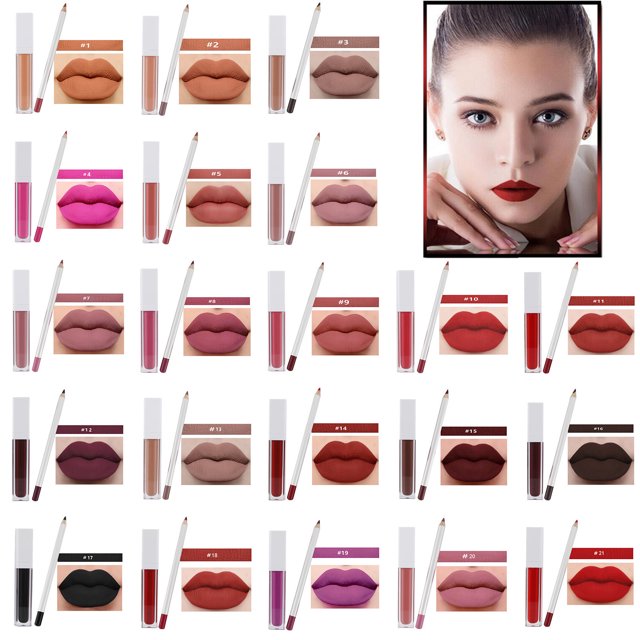 Fiudx Ofertas Flash Del Día Solo En Línea Brillo De Labios De 21 Colores Brillo De Labios Juego De Brillo De Labios En Lápiz El Esmalte De Labios No Se Desvanece, No Se Pega A La Taza Mate 2 Juegos (