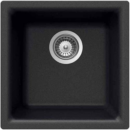 Black Kitchen Sink - Houzer E-100U Midnite Quartztone Series E-100U Midnite Dual Mount Composite Granite 1-Hole Single Bowl Kitchen Sink, Midnite