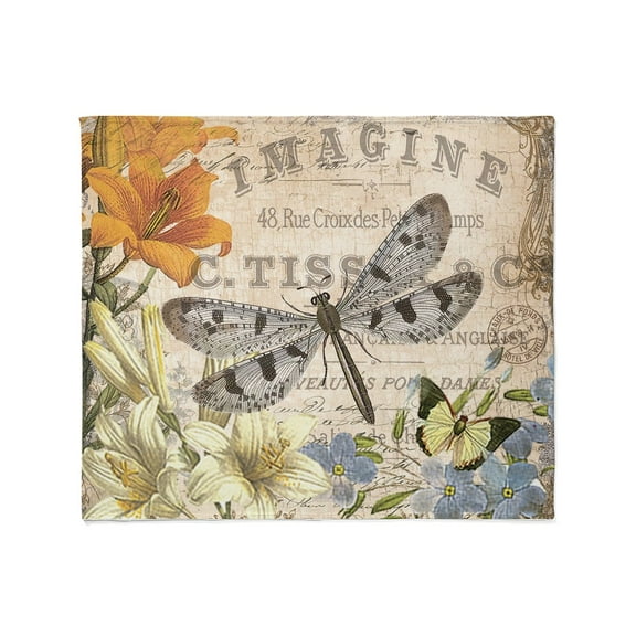 CafePress - Modern Vintage French Dragonfly Throw Blanket - Soft Fleece Throw Blanket, 50"x60" for All Ages