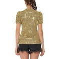 thumbnail image 3 of MODA NOVA Juniors Glitter Twist Top Round Neck Puff Sleeve Stretch Casual T-Shirt Gold XS, 3 of 6