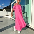 thumbnail image 6 of Women's Cold Shoulder Dresses Loose Square Neck Textured Midi Dress with Pockets Breathable Vacation Summer Dress Hot Pink L, 6 of 9