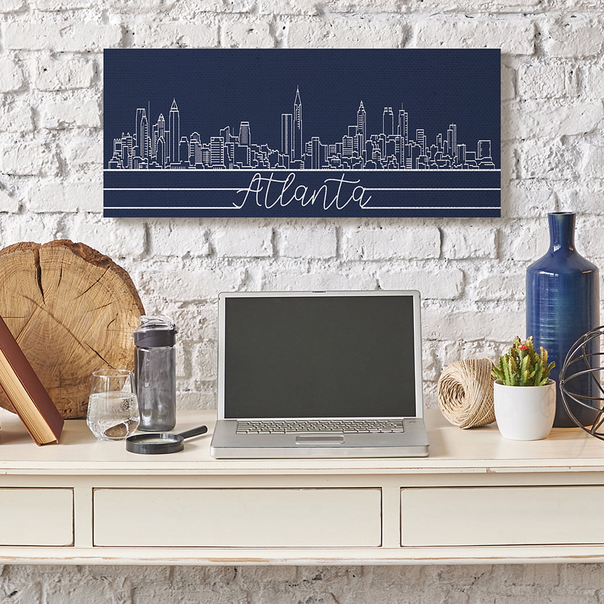 Stupell Industries Atlanta Georgia Linework City Skyline Deep Blue Canvas Wall Art, 13 x 30, Design by Daphne Polselli