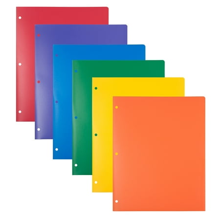 JAM Plastic 3 Hole Punch Folders, 6/Pack, Assorted Primary
