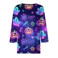 thumbnail image 7 of Halloween Shirts Women Plus Size Funny 3/4 Sleeve Pullover Horror Halloween Ghost Pumpkin Printed Tops Spooky Crew Neck T Shirts Three Quarter Length Blouse,S, 7 of 7