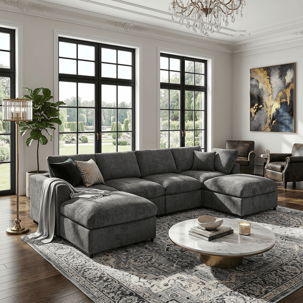 Howcool 130.3"W U-Shaped Modular Sectional Sofa with 2 Movable Ottomans,6-Seater Chenille Upholstered Sofa,Deep Seat Sofa Couch for Living Room and Apartment,Gray