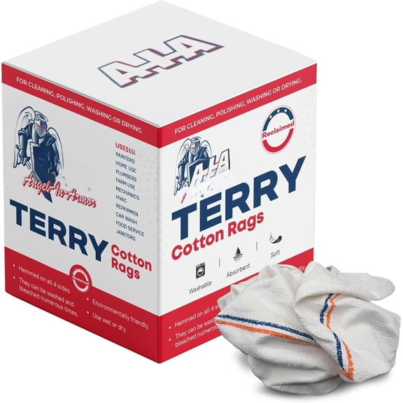 White Striped Terry Rags (16" x 19") - 4lb Bulk Box of  Cleaning Towels (22 Units) -  Terry, Bar, Kitchen, Cleaning, Shop Rags - Low-Lint & Washable