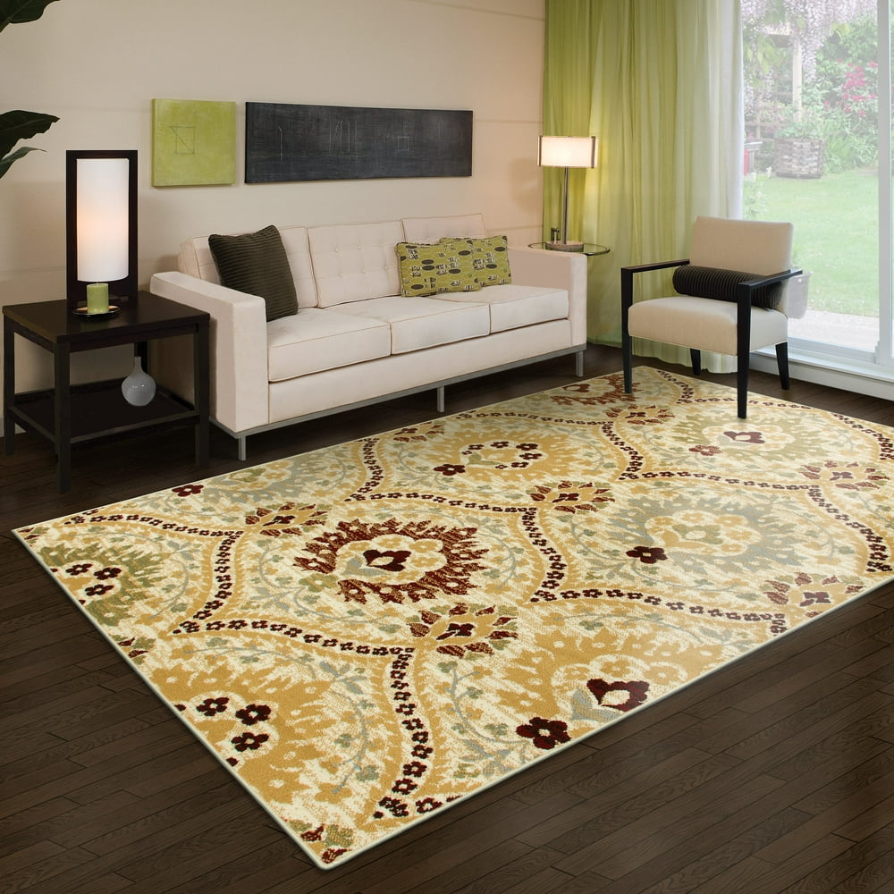 Impressions Damask Rustic Area Rug, Camel Brown