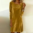 thumbnail image 2 of Ygbgbb Velvet Dress for Women Long Sleeve Keyhole-Accent Round Neck Flowy Dresses Fashion Elegant Holiday Party Cocktail Midi Dress Yellow XXL, 2 of 8