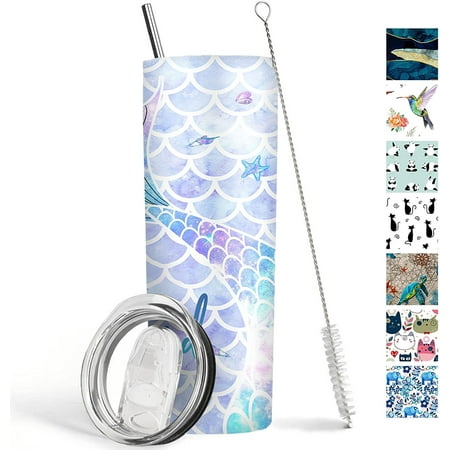 

Mermaid Tumbler 20 oz Travel Coffee Mug Galaxy Mermaid Skinny Tumblers with Lid and Straw Stainless Steel Insulated Coffee Cups Gift for Mermaid Lover