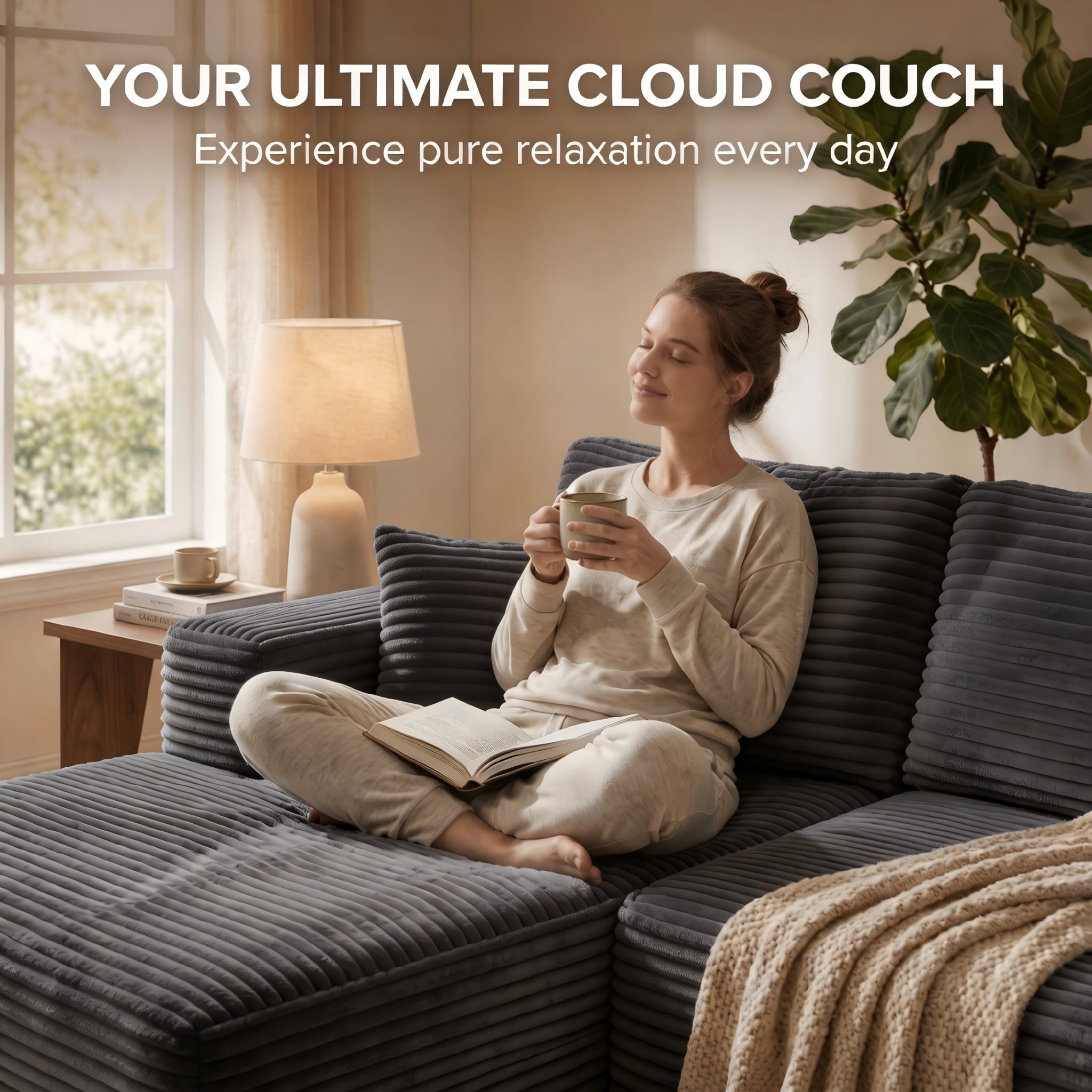 104" Cloud Sectional Sofa with Chaise, L-Shaped Corduroy Couch for Living Room, Zero Assembly, Memory Foam & Pocket Spring, Arrives in 2 Boxes, Left Facing (Grey)