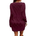 thumbnail image 3 of Lindreshi Womens Sweaters Fall 2023 Women's Casual V-Neck Colorful Lantern Sleeve Waist Wrap Buttocks Dress, 3 of 6