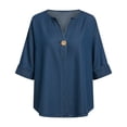 thumbnail image 5 of Oplxuo Half Sleeve Tops for Women Dressy 2026 Summer Loose V Neck Going Out Casual Tunic Tops Blouse, 5 of 6