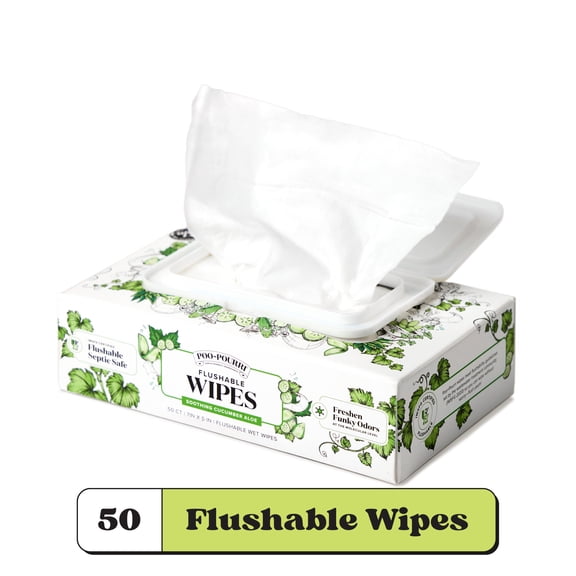 Poo~Pourri Flushable Wipes, Cucumber Aloe Scent, 50ct