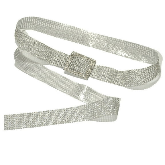 Eosunjian Luxury Women Full Rhinestone Inlaid Round Heart Oval Buckle Belt Jeans Waistband Silver Rectangle