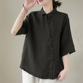 thumbnail image 2 of Women's Linen Summer 3/4 Sleeve Button Down Shirt High Low Tops, 2 of 4