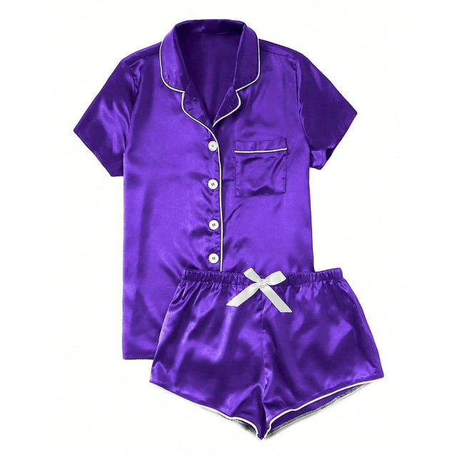 Mefallenssiah Women'S Satin Casual Home Button Pajama Set