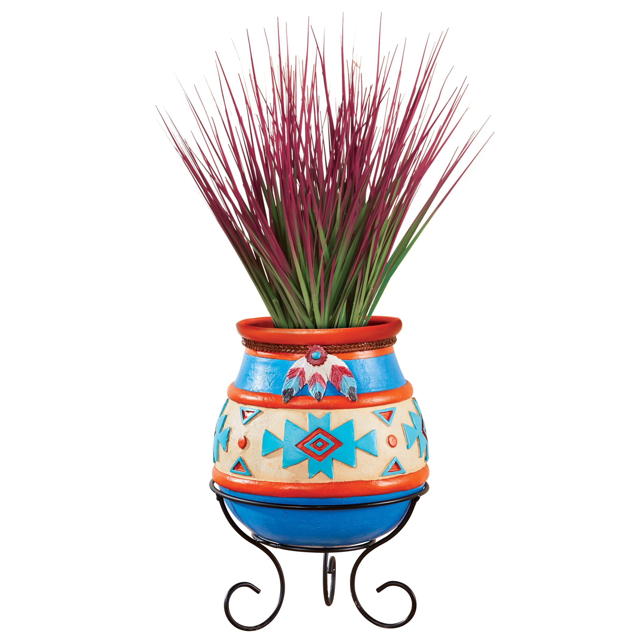 Large Backyard & House Southwest Planter With Stand - For Patio, Sunroom, Porch - Hand-Painted ...