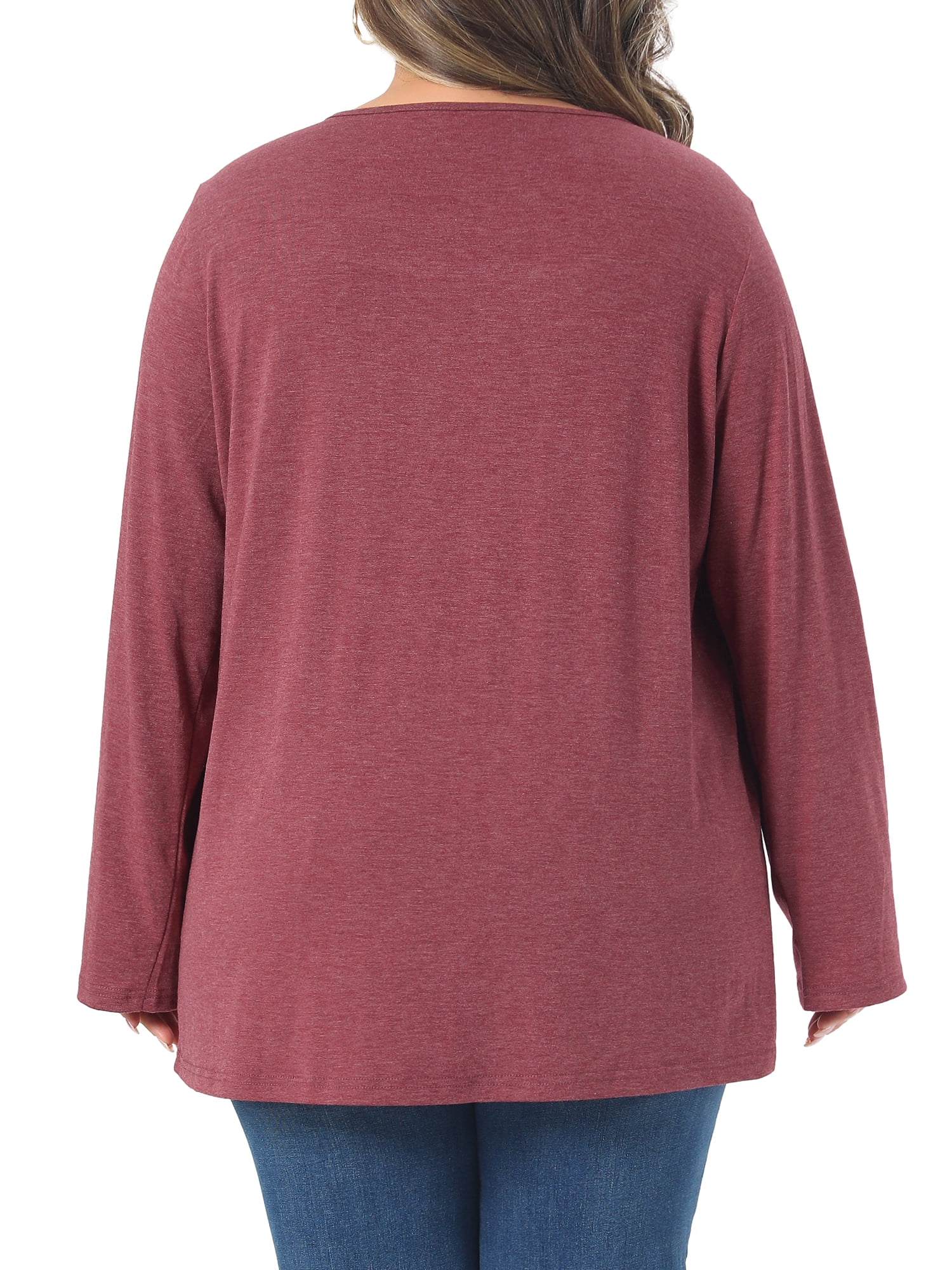 DARING DIVA Women's Plus Long Sleeves Square Neck Flowy Pleated Top 1X Burgundy
