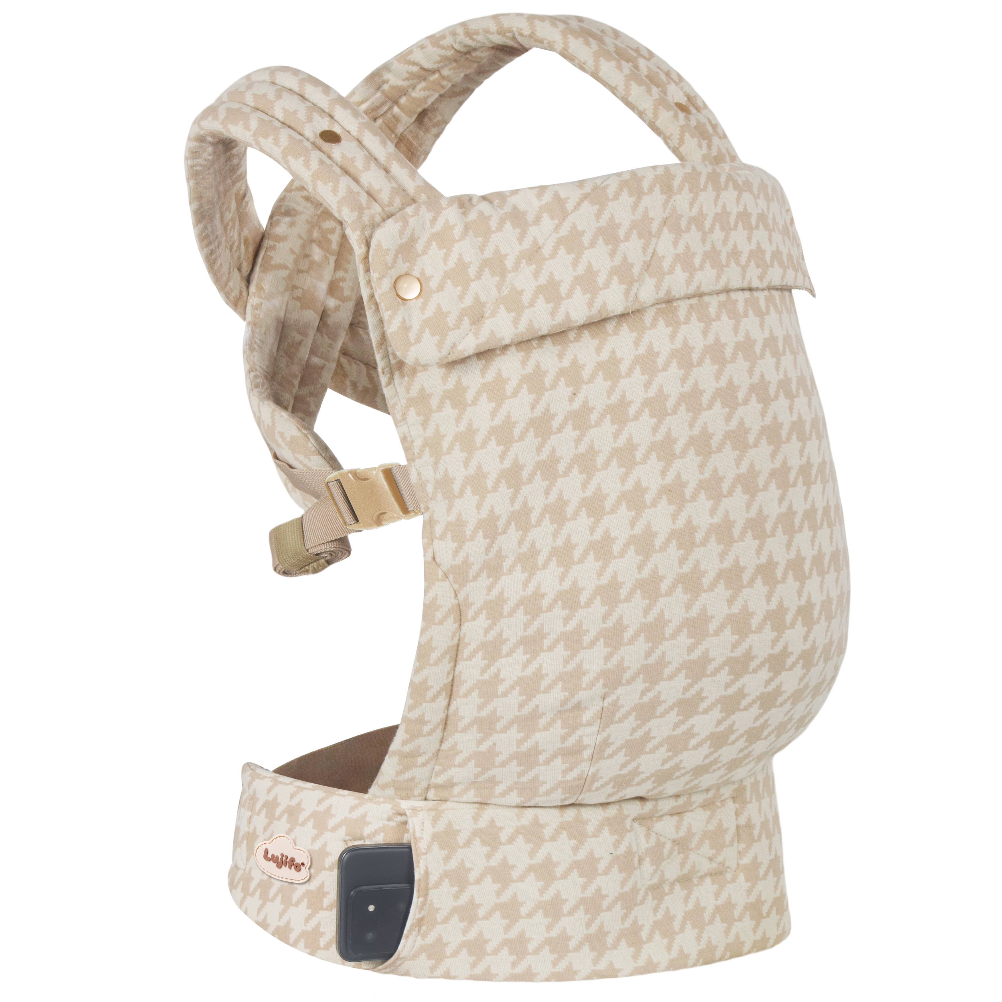 Lujifo Ergonomic Baby Carrier, Cotton-Linen Houndstooth, Khaki