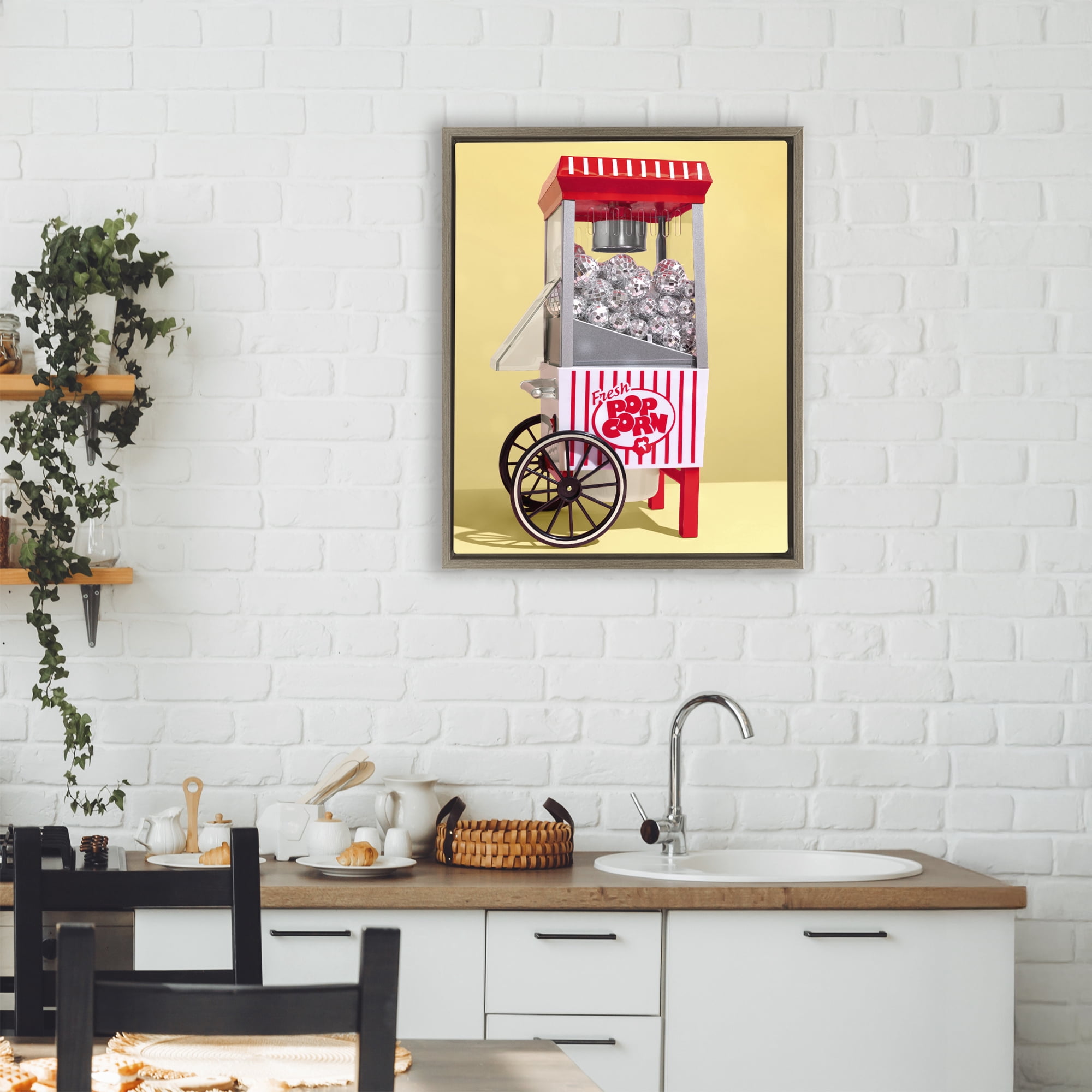 Stupell Industries Disco Popcorn over Yellow Brown Framed Floater Canvas Wall Art, design by LISH Creative