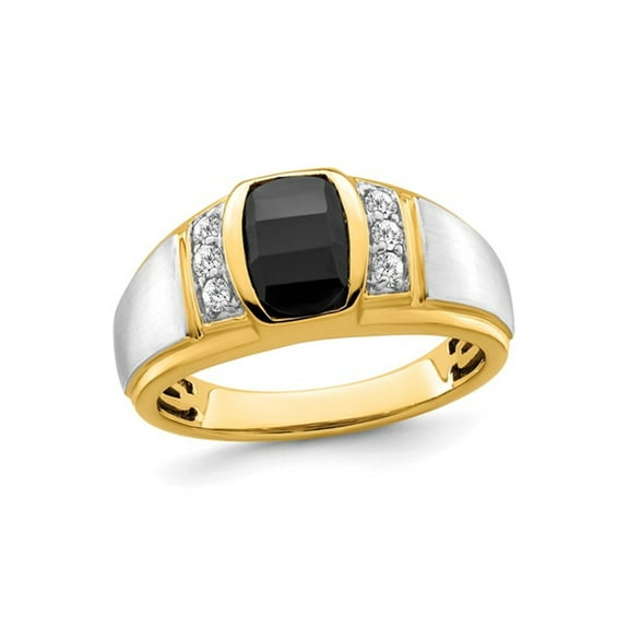 Mens 14K Yellow and White Gold Ring with 1.10 Carat (Ctw) Black Onyx for Men
