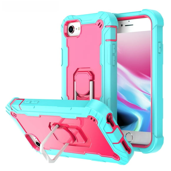 iPhone 6 Case, iPhone 7 Case, iPhone SE 2020 Case 2nd Gen, Allytech Full Body Shockproof Holster Hybrid 3 in 1 Slim Heavy Duty Rugged Case for iPhone 6/7/8/ iPhone SE 2020, Green + Rose