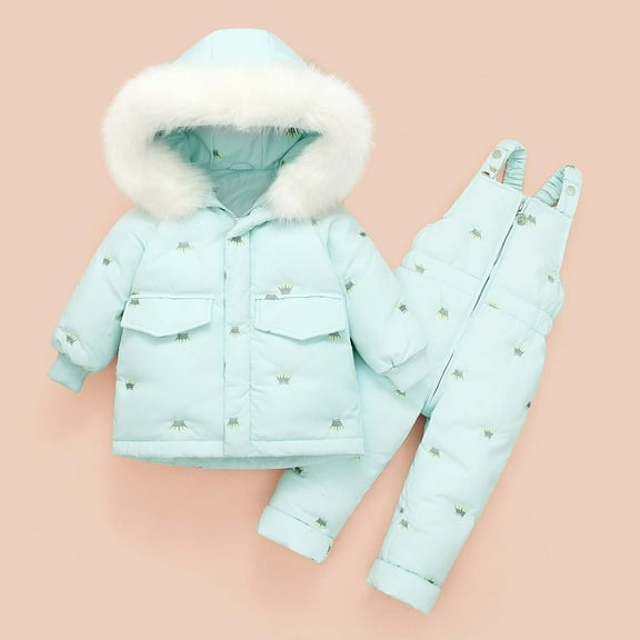 Hicidod Snow Suit for Kids Hooded Windproof Thick Cute Print Toddler Snowsuit Ski Waterproof Winter Warm Snow Pant And Puffer Jacket Bib
