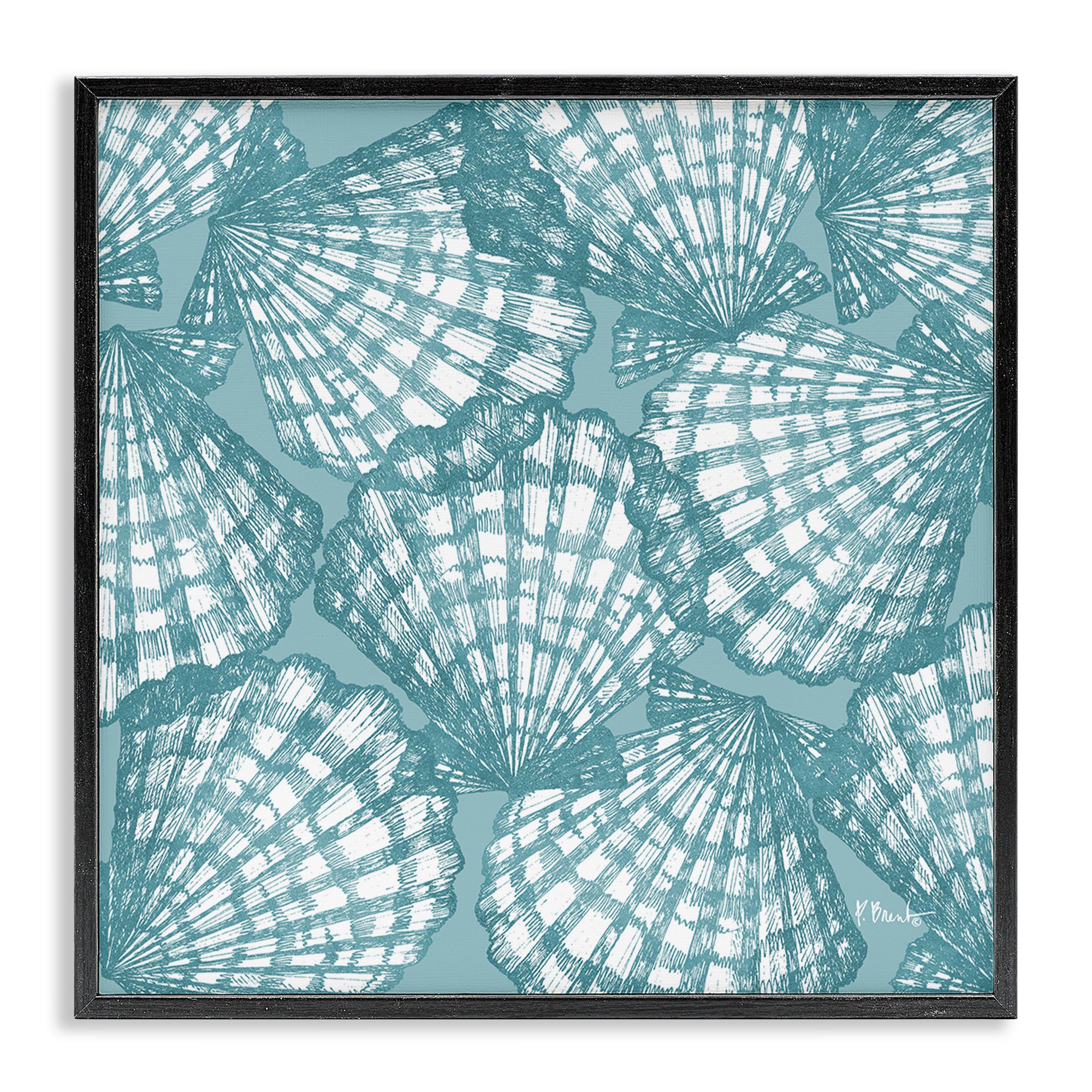 Stupell Industries Tropez Striped Seashells Black Framed Giclee Art design by Paul Brent 17 x 17