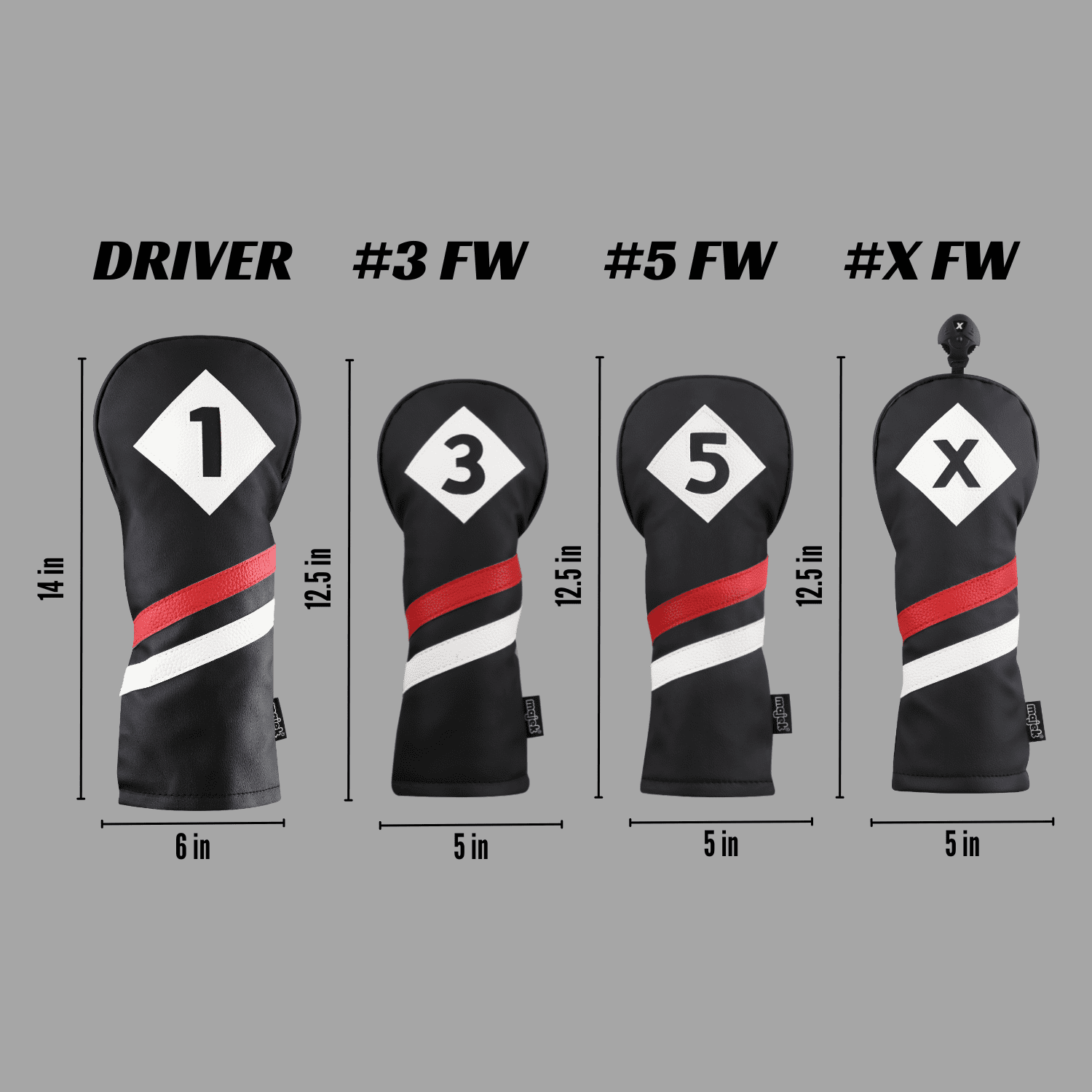 Majek Retro Golf Headcovers Black Red and White Vintage Leather Style 1 3 5 X Driver and Fairway Head Covers Fits 460cc Drivers Classic Look