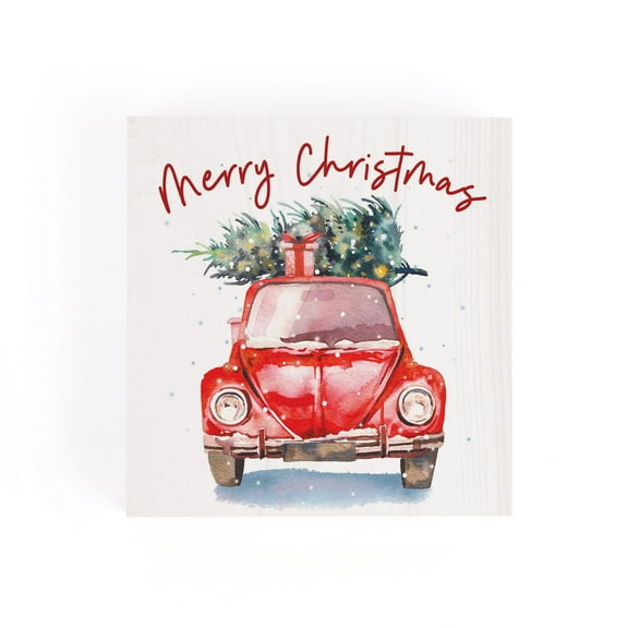 P. Graham Dunn Merry Christmas Rosy Red 3.5 x 3.5 Wood Christmas Decorative Word Block Sign