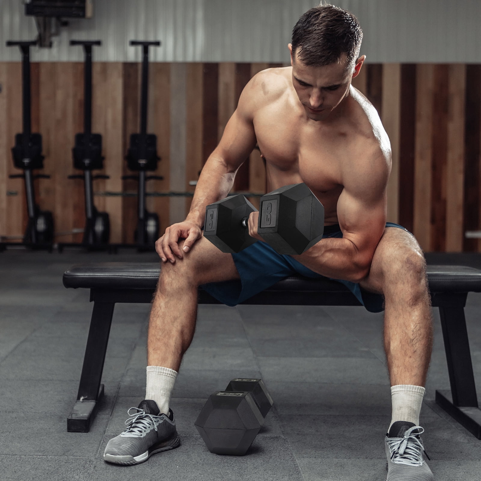 Pirecart Rubber Grip Dumbbells Rubber Coated Cast Iron, with Anti-Slip Rubber Grip, 60lb dumbbells set of 2