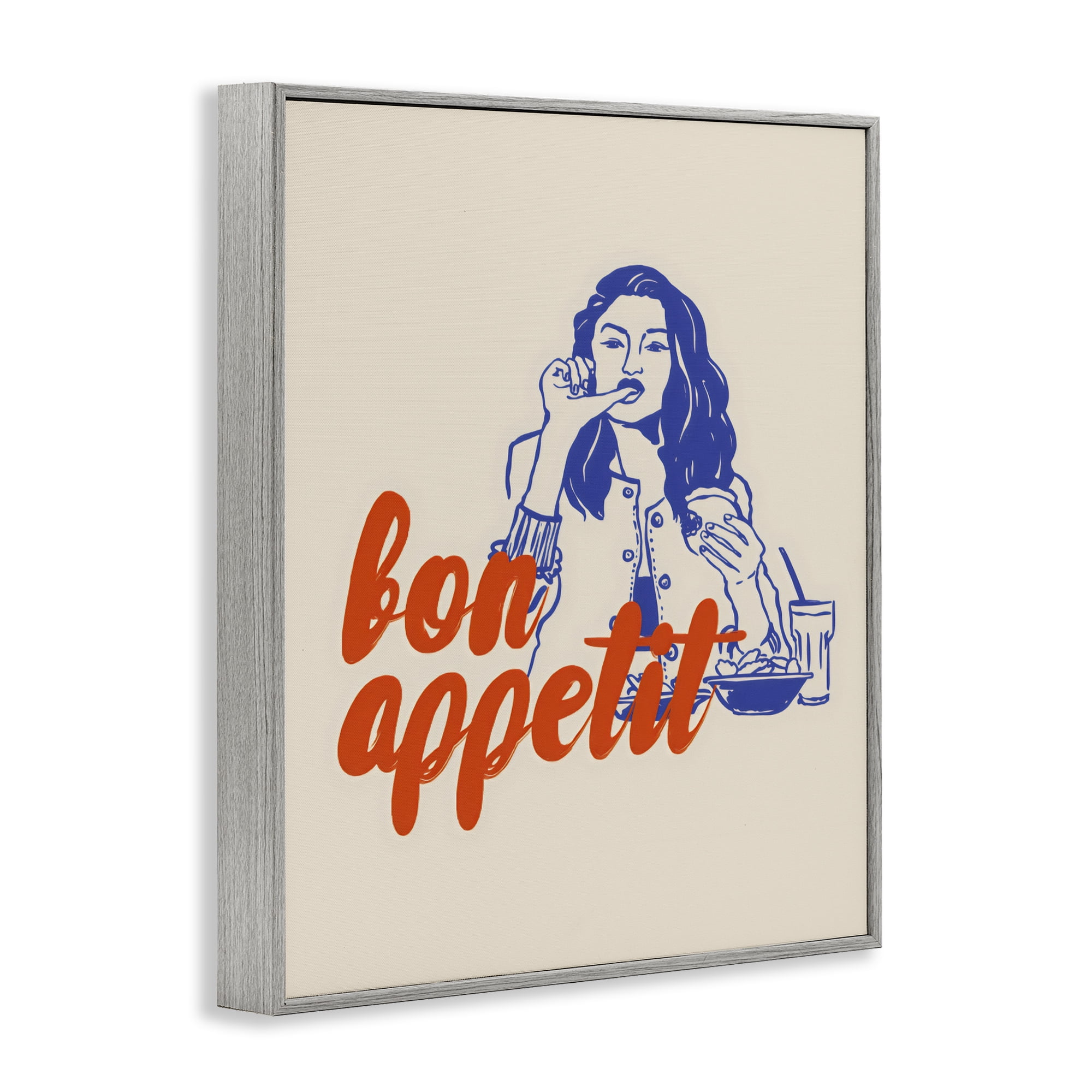 Stupell Industries Bon Appetit Woman Enjoying Meal Gray Framed Giclee Art, design by The Prints Vibe