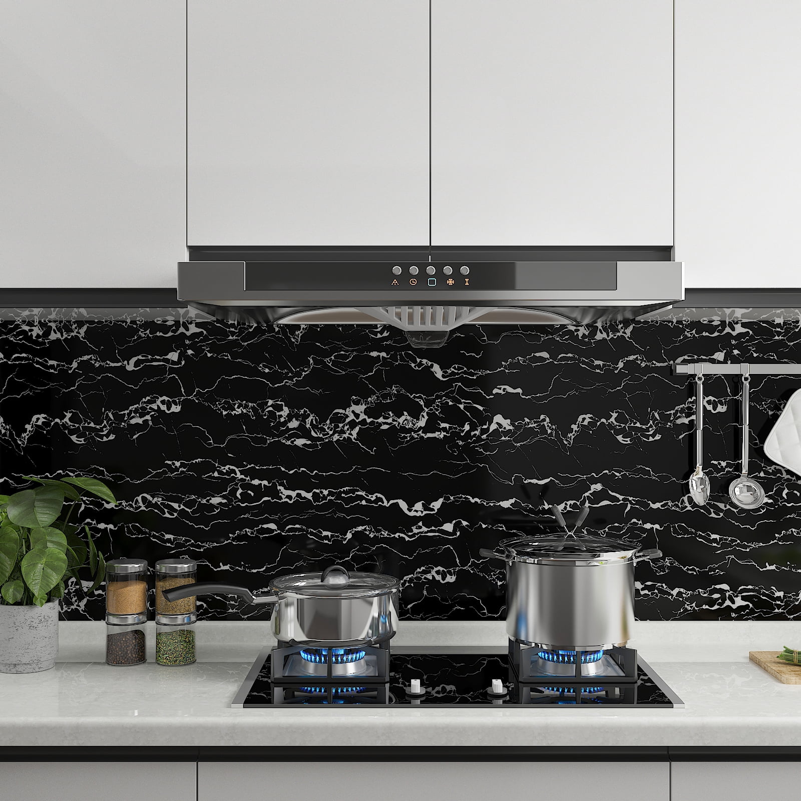 CHIHUT Glossy Black Marble Contact Paper for Countertops Waterproof 17.7"x100" Marble Peel and Stick Wallpaper for Bedroom Vinyl Self Adhesive Removable Wallpaper for Kitchen Cabinets Walls Shelf