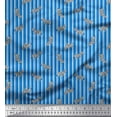 thumbnail image 1 of Soimoi Blue Rayon Crepe Fabric Stripe & Wild Animal Print Sewing Fabric BTY 46 Inch Wide, 1 of 3