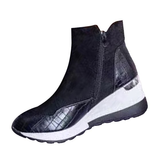 Platform Boots for Women Low Heel Wedge Ankle Booties Fashion Casual Side Zipper Boots Round Toe Short Booties Comfortable Non-Slip Walking Sneakers for Outdoor Work Daliy