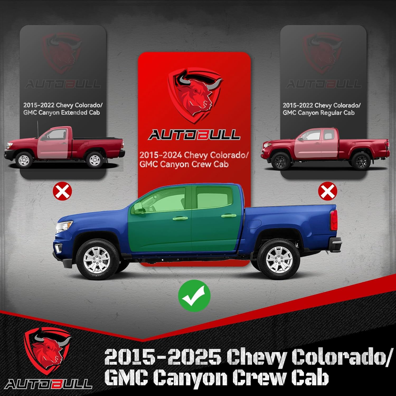 AutoBull 6" Running Boards Side Steps for 2015-2026 Chevy Colorado/GMC Canyon Crew Cab, Black Textured Aluminum Nerf Bars