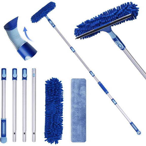 Professional Window Squeegee Kit - 62" Lightweight Aluminum Pole, 2 in 1 Rotatable Window Cleaning Tool Kit with Extension Pole Cleaning with Bendable Head for Car/Shower/High Windows